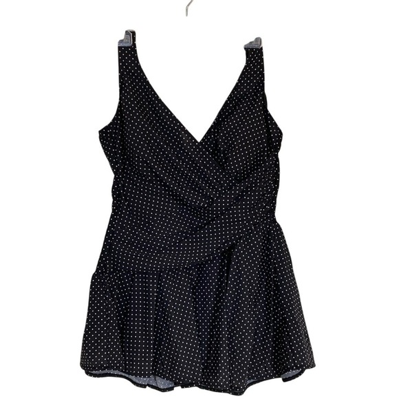 Miraclesuit‎ One Piece Skirted Swimsuit Black White Polka Dot Size Large Support - Picture 1 of 9
